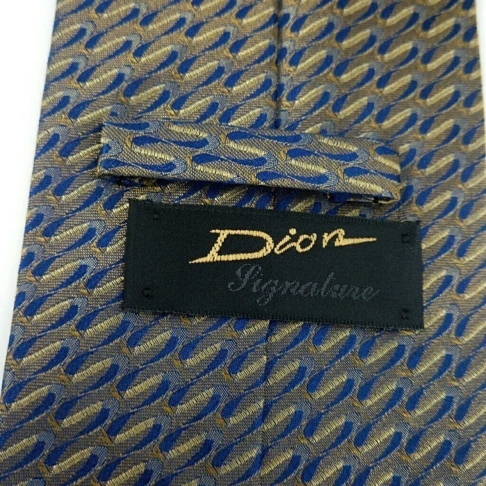 Dion Signature Blue Gold Silk Neck Tie 4